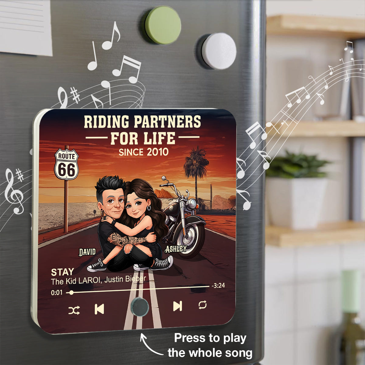 Bikers Couple Riding Partners for Life - Personalized Music Fridge Magnet - Gift for Him, Gift for Her