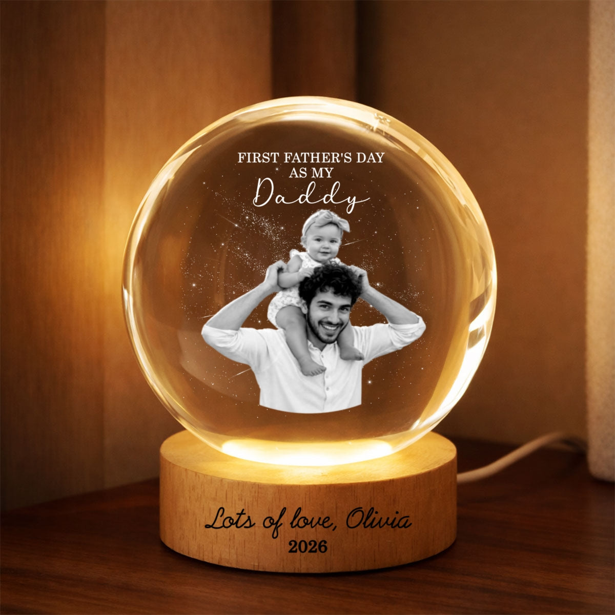 First  as My Daddy - Personalized Crystal Ball LED Night Light -  Gift for Dad