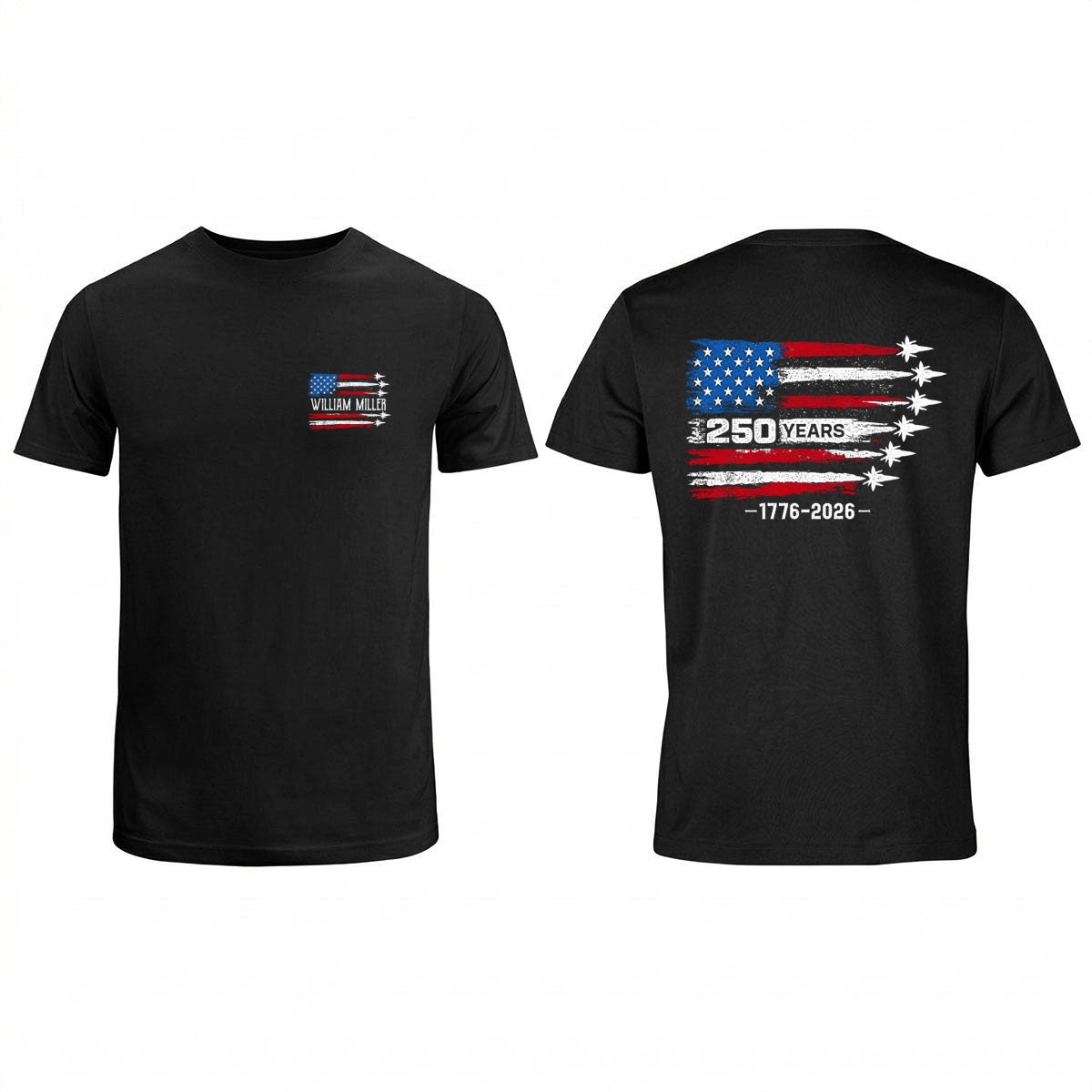 250 Years American Flag Jets Custom Name - Personalized Shirt - United States 250th Anniversary USA Patriotic