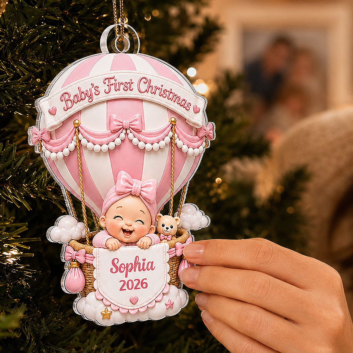 Baby’s First Christmas Hot Air Balloon 2D Flat – Personalized Acrylic Ornament - Christmas Keepsake