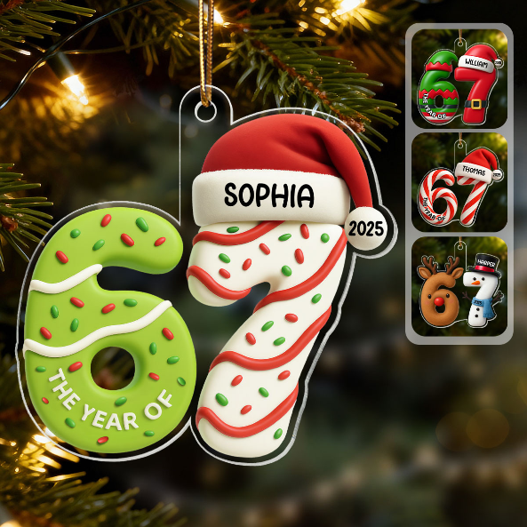 3D Shining Effect 67 Six Seven 2025 Slang Christmas - Personalized Acrylic Ornament - Funny Christmas Gift For Teen, Grandkid, Gen Alpha