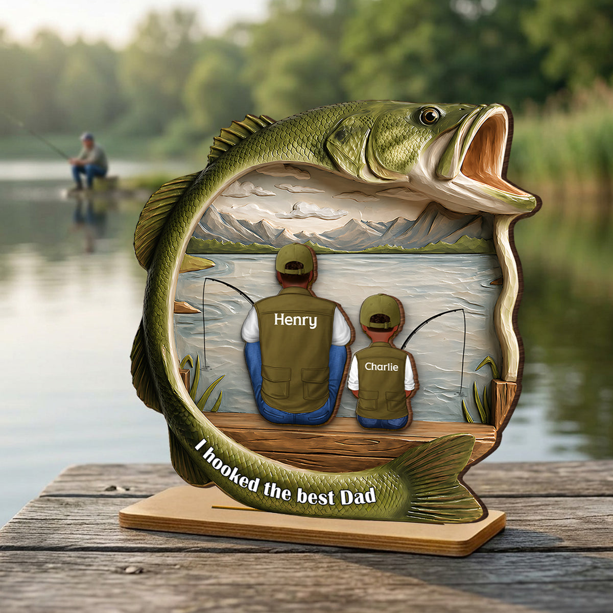 Best Catch Ever Dad Fishing - Personalized 2-Layered Wooden Plaque - Heartfelt Gift For Fishing Dad, Gift For Husband
