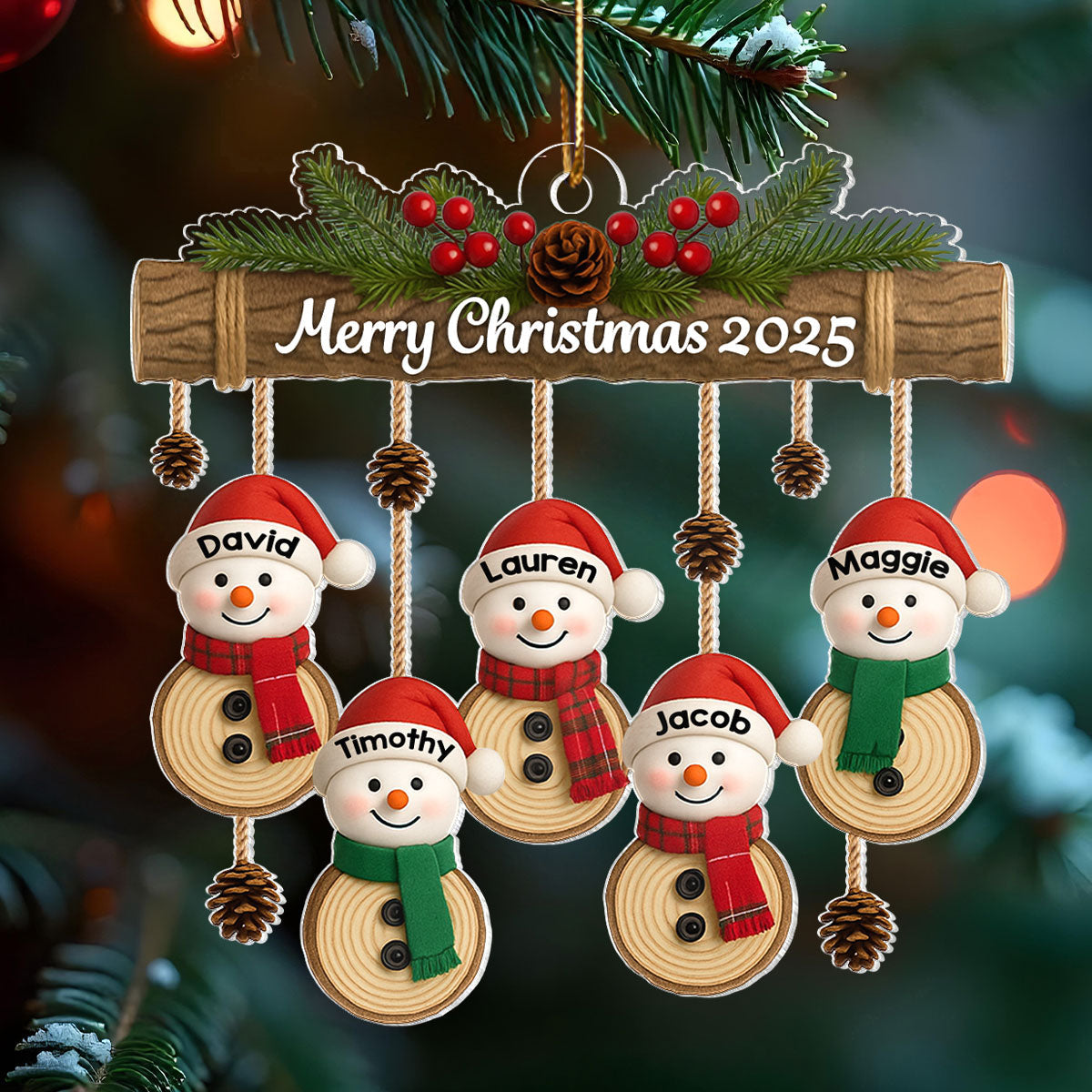 Christmas Hanging Snowman Family - Personalized Acrylic Ornament - Christmas Gift for Family