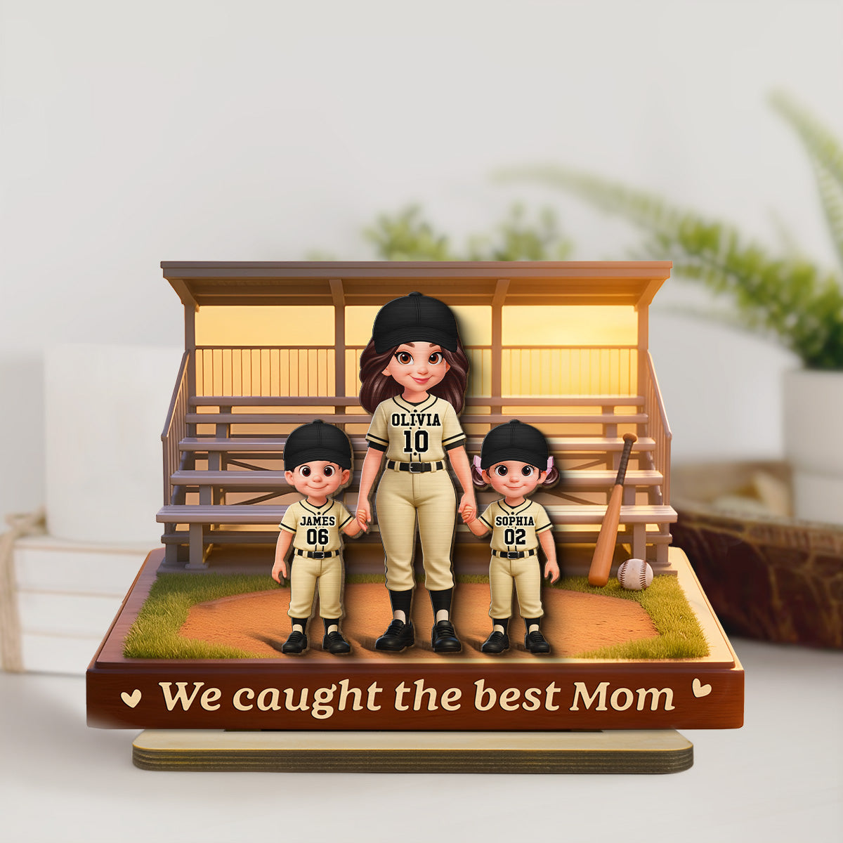 From The Baseball Bleachers With Love We Caught The Best Mom - Personalized 2-Layered Wooden Plaque - Mother's Day Gift For Baseball Mom