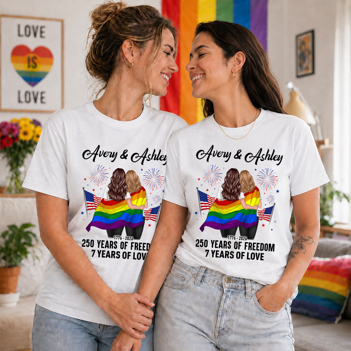 250 Years of Freedom LGBT Couple - Personalized Shirt - America 250th Anniversary