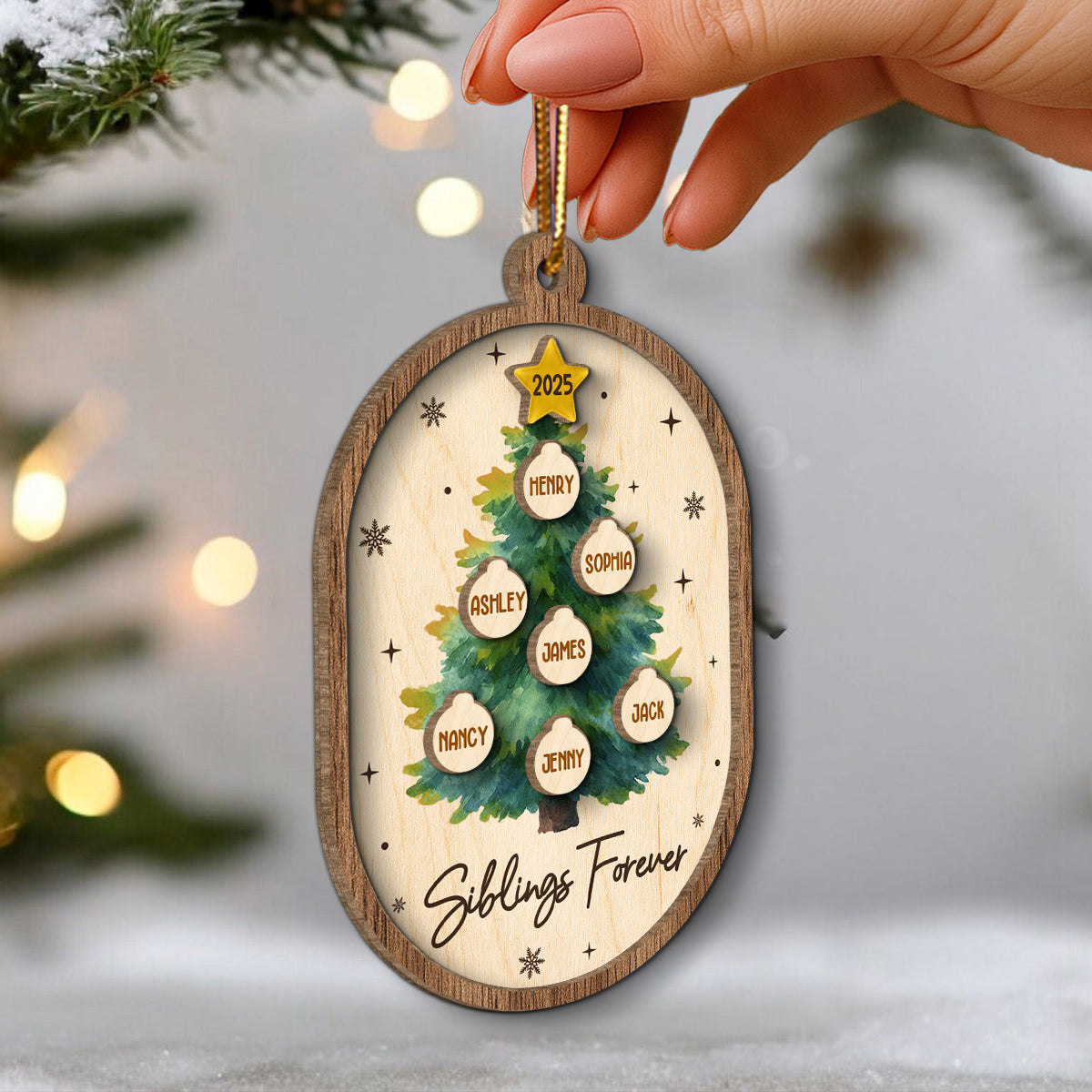 Siblings Forever Christmas Tree Ornaments - Personalized Wooden Ornament - Christmas Gift for Siblings