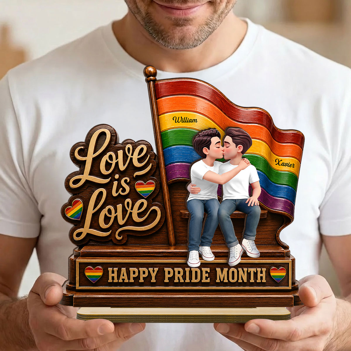 Happy Pride Month LGBT Couple - Personalized 2-Layered Wooden Plaque - Heartfelt Gift for Her, Gift for Him