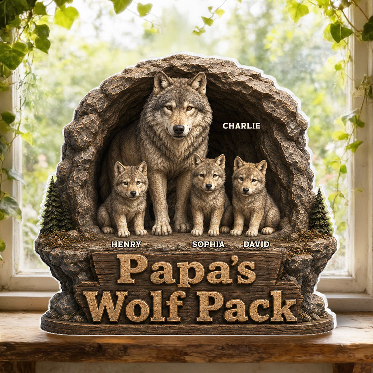 Dad Papa's Wolf Pack - Personalized Acrylic Block Plaque - Cool  Gift For Dad, Husband