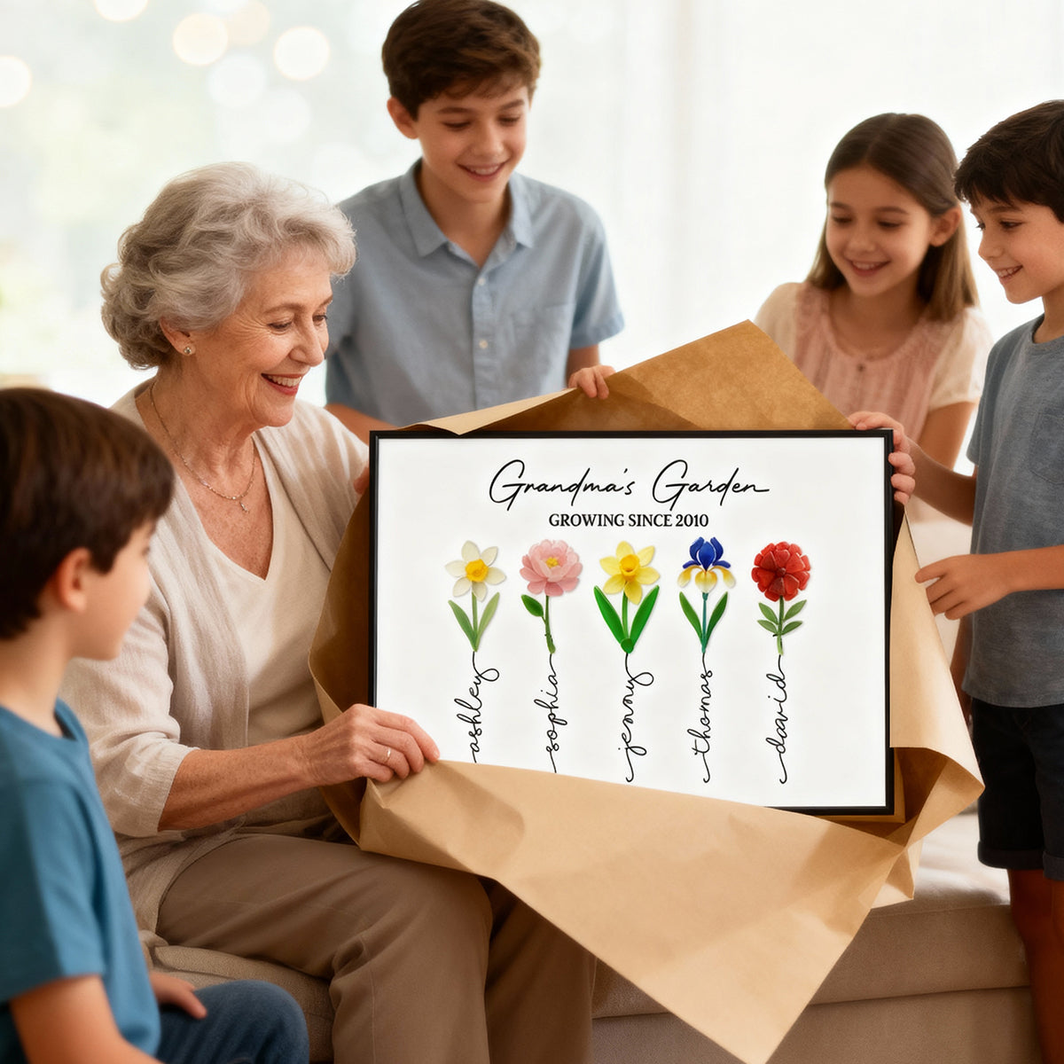 Grandma's Garden 3D Sea Glass - Personalized Poster - Christmas Gift for Grandma