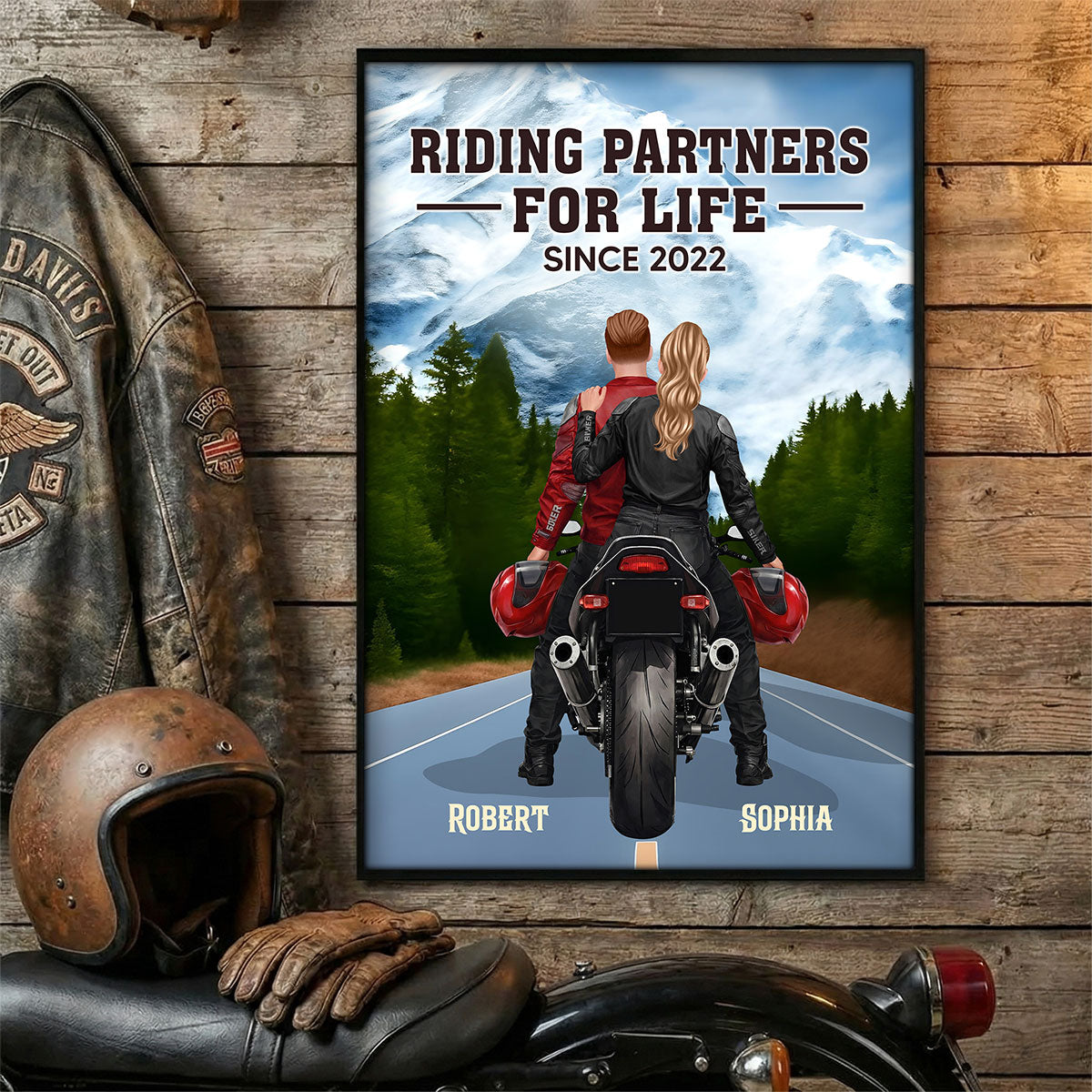 Bikers Couple Riding Partners for Life - Personalized Poster - Sentimental Nostalgia Gift for Him, Gift for Her