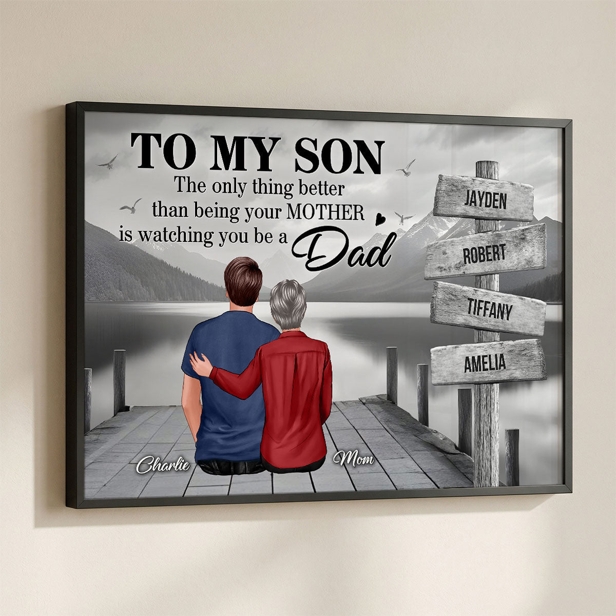 Family Sign Posts Custom Names To My Son - Personalized Poster - Father's Day Gift For Son
