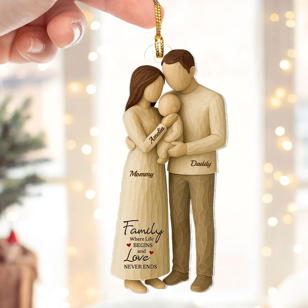 Family Love With Baby Wooden Figurines - Personalized Acrylic Ornament - Heartwarming Christmas Gift For Baby, For Couple, For Family
