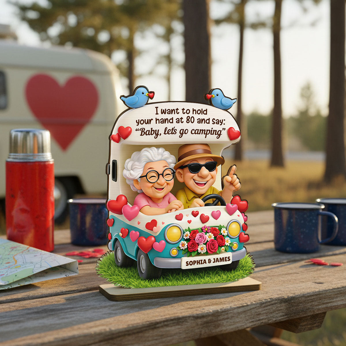 Happy Couple Let's Camping Together - Personalized 2-Layered Wooden Plaque - Valentine's Day Gift For Couple, For Him, For Her