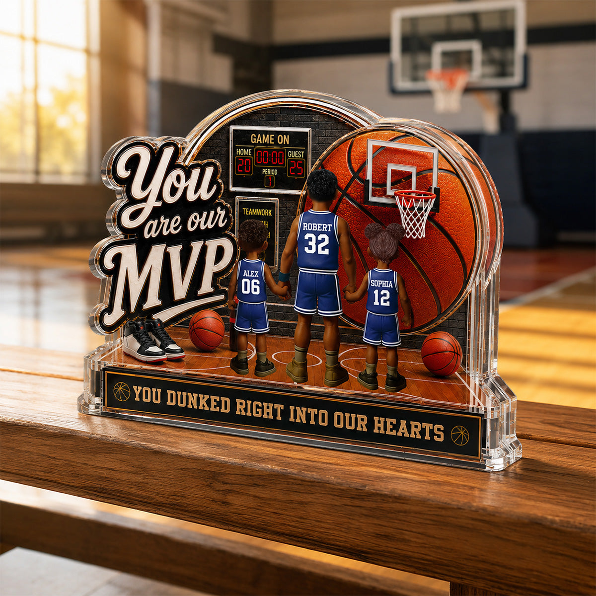 You Are Our MVP Standing Basketball Man & Kids 2D Flat - Personalized Acrylic Block Plaque -  Gift For Basketball Dad