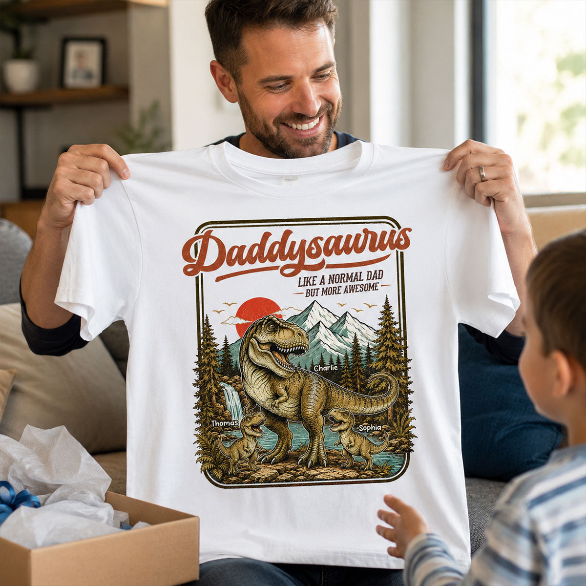 Retro Vintage Daddysaurus - Personalized Shirt - Funny Father's Day Gift For Dad, Husband