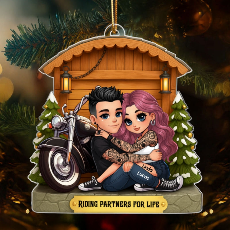 Biker Couple - Personalized Acrylic Ornament - Gift for Biker Couple