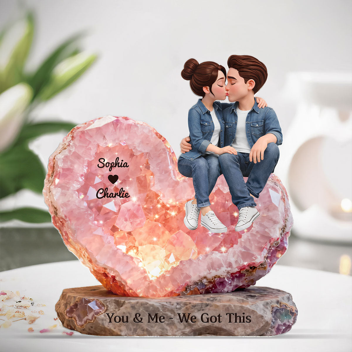 You & Me We Got This Rose Quartz Style - Personalized Acrylic Block Plaque - Anniversary, Valentine's Day Gift, Gift For Him, Gift For Her