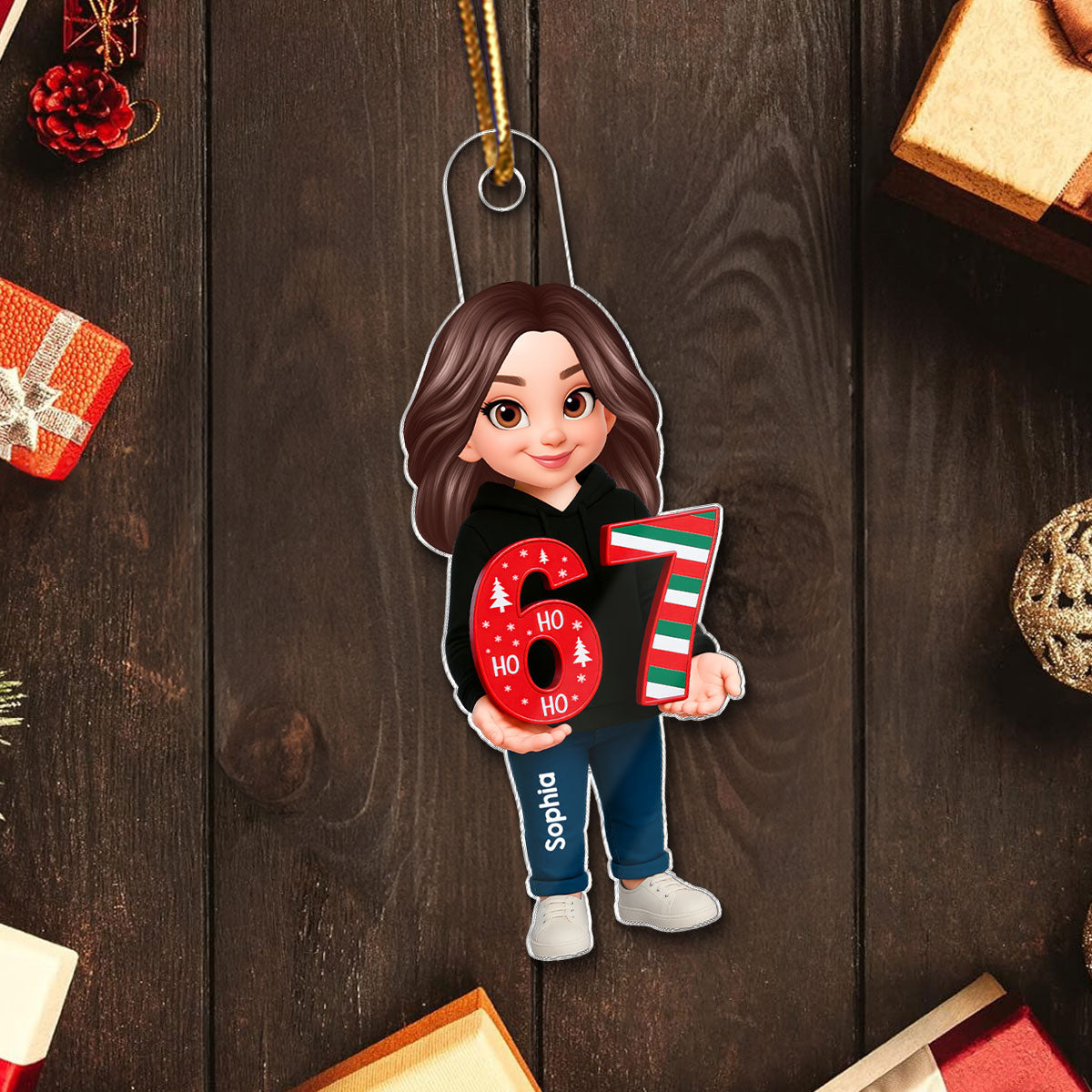 3D Effect 2025 Trending Slang Christmas 67 Six Seven - Personalized Acrylic Ornament - Funny Christmas Gift For Teen, Grandkid, Gen Alpha