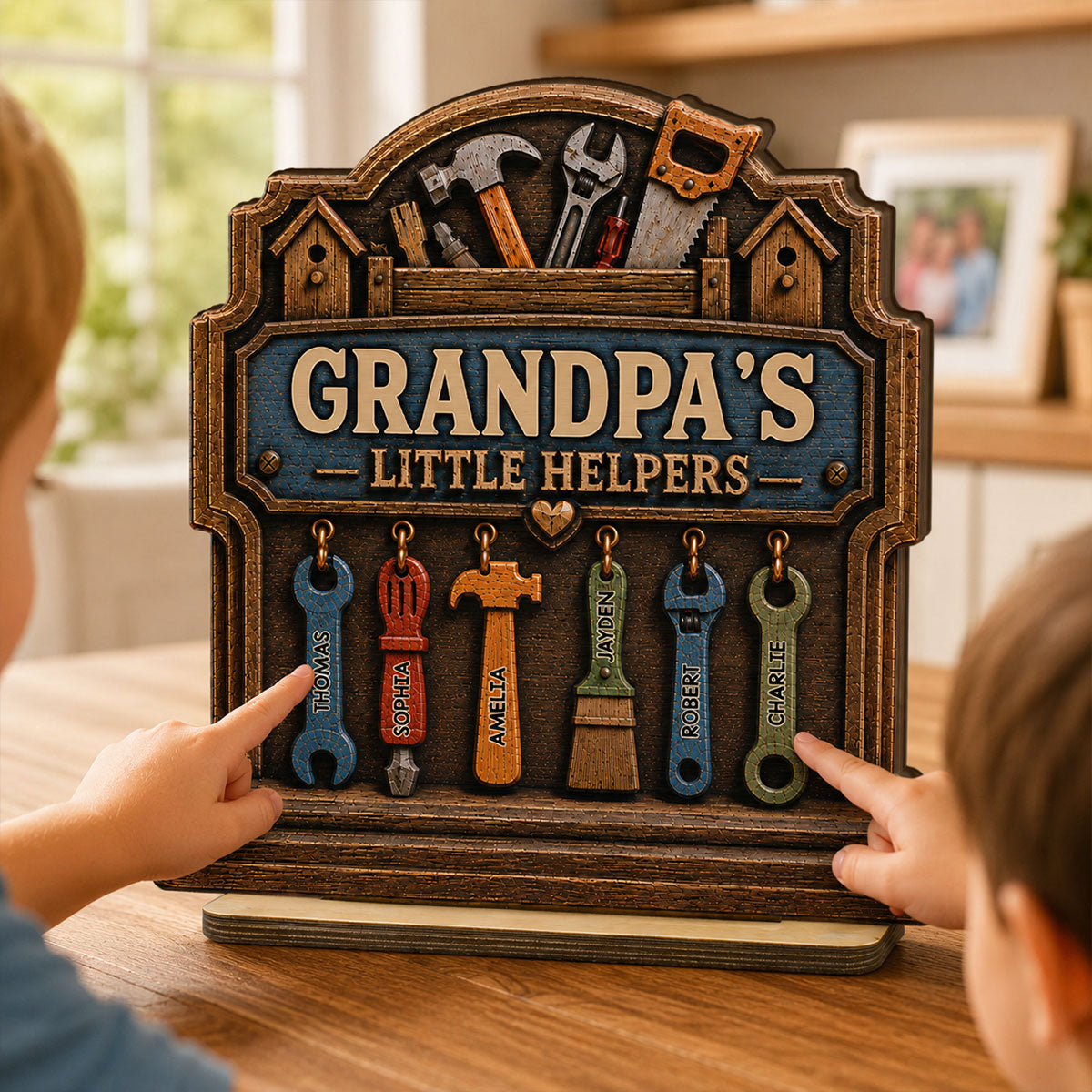 Grandpa's Little Helpers - Personalized 2-Layered Wooden Plaque -  Gift For Dad, Husband, Grandpa