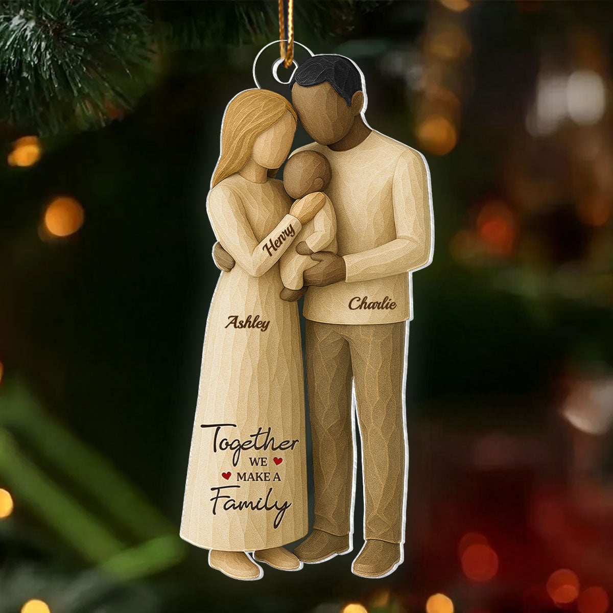 Family Love With Baby Wooden Figurines - Personalized Acrylic Ornament - Heartwarming Christmas Gift For Baby, For Couple, For Family