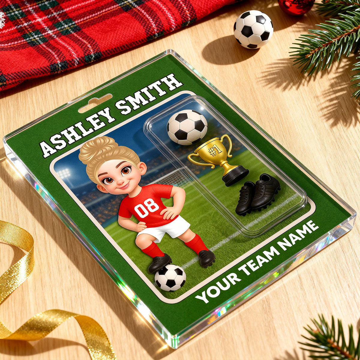 3D Effect Soccer Players Custom Figure Style - Personalized Acrylic Block Plaque - Christmas Gift For Soccer Players