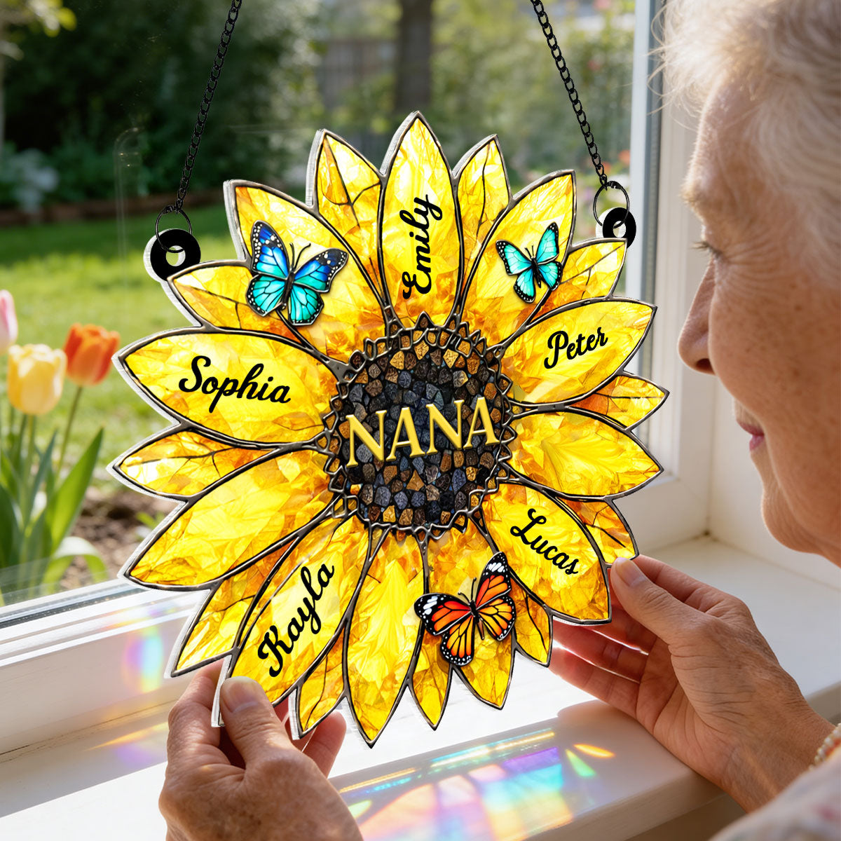 Sunflower Grandma Mom Custom Kids Names - Personalized Suncatcher - Mother's Day Gift for Grandma, Mom, Wife