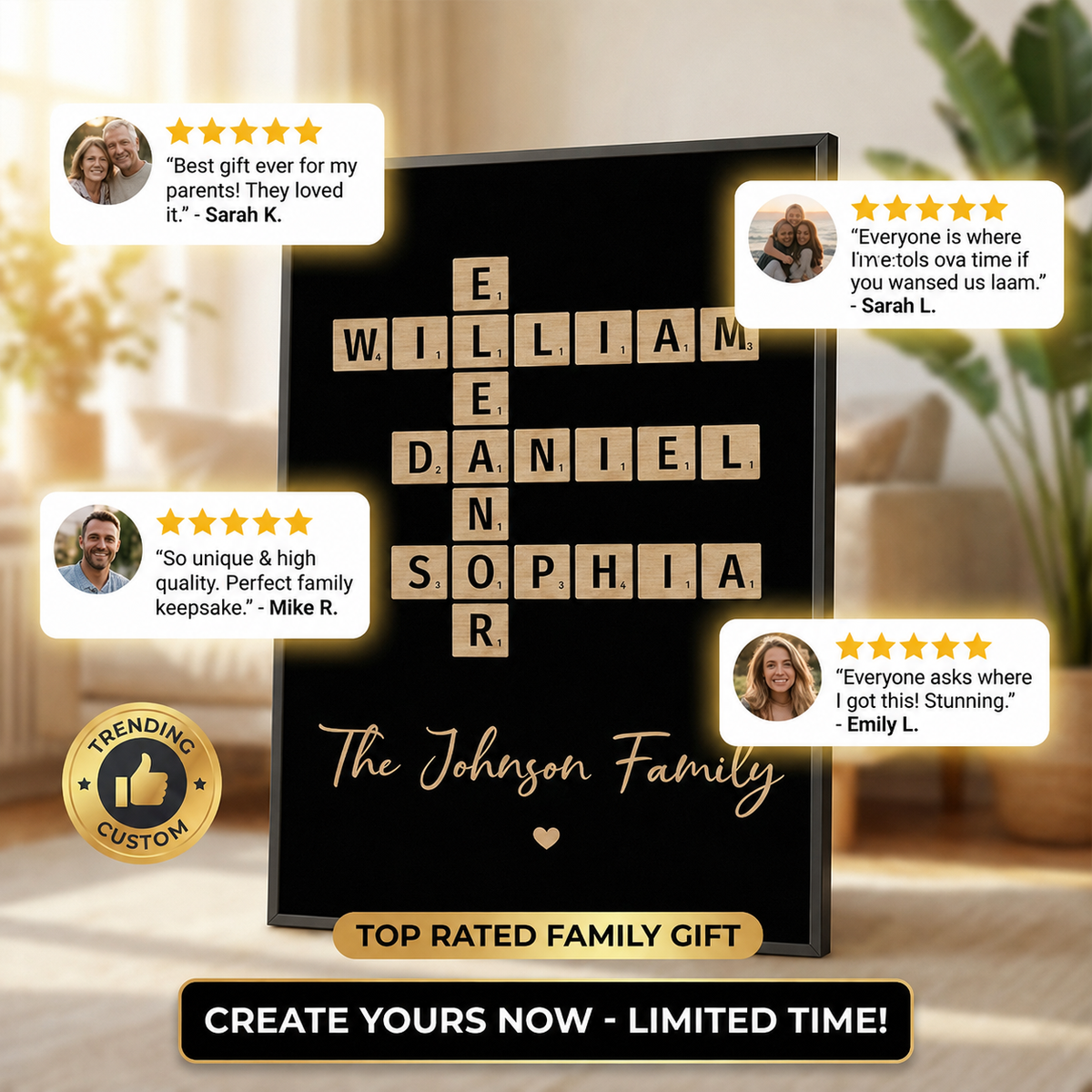 Family Crossword Art - Created In A Moment, Treasured Forever - Personalized Poster