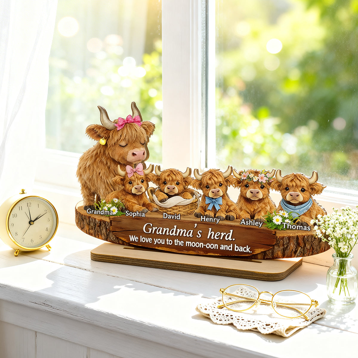 Grandma and Grandpa's Herd Highland Cow Family - Personalized 2-Layered Wooden Plaque - Gift for Grandma, Grandpa
