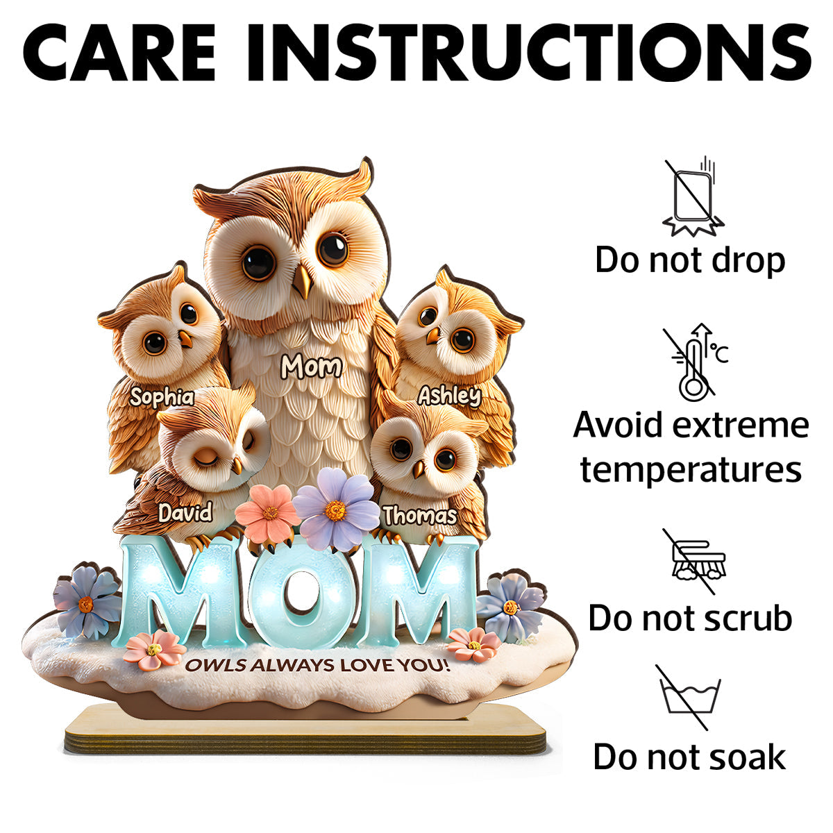Mom Owls Always Love You - Personalized 2-Layered Wooden Plaque - Gift For Mom