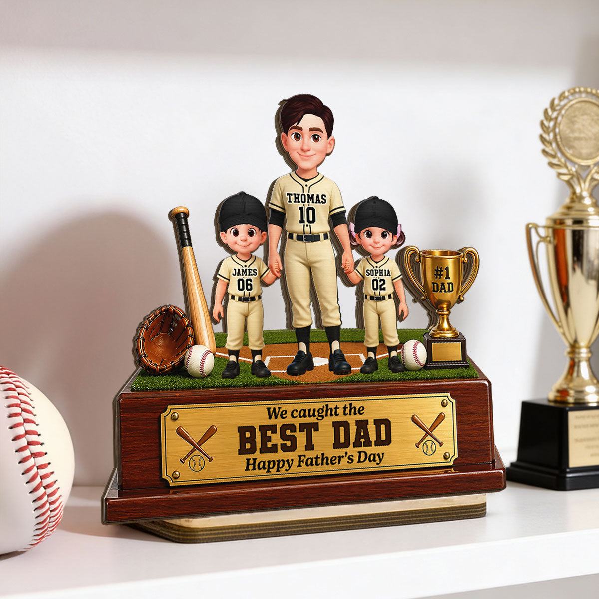 Baseball We Caught The Best Dad - Personalized 2-Layered Wooden Plaque -  Gift For Dad