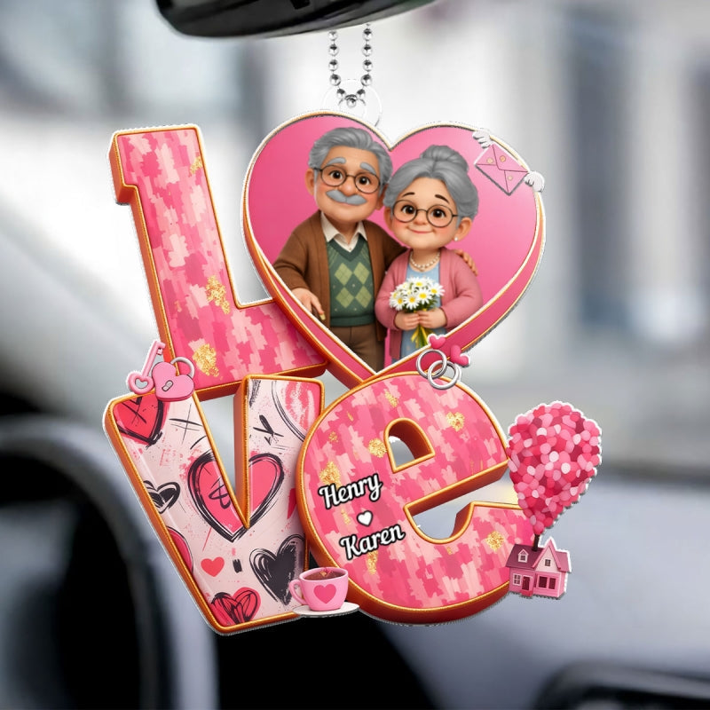 Old Couple Love Forever - Personalized Acrylic Car Hanger - Valentine's Gift For Him, For Her, For Couple
