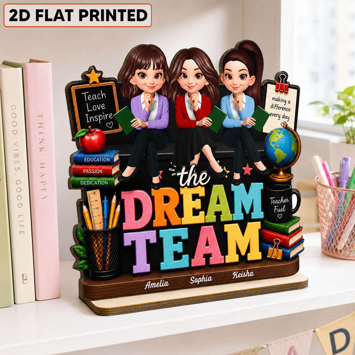 Beautiful Teacher Dream Team - Personalized 2-Layered Wooden Plaque - Back To School Gift For Teacher, Classroom Decor