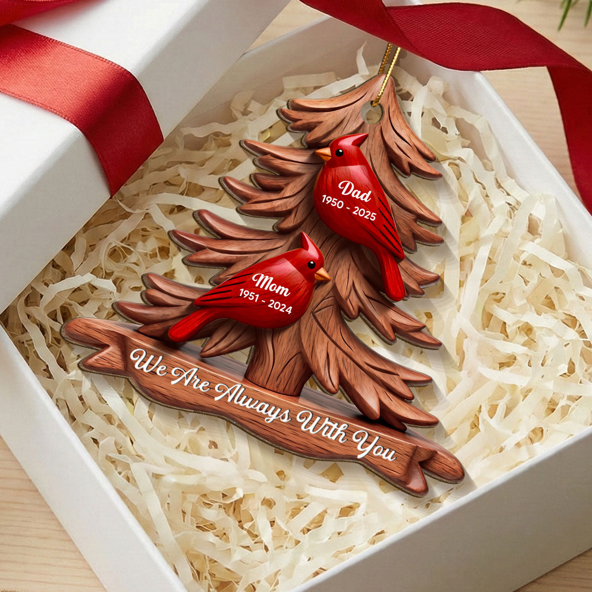3D Effect Flat Christmas Cardinals Memorial - Personalized Ornament - Remembrance Gift, Sympathy Gift