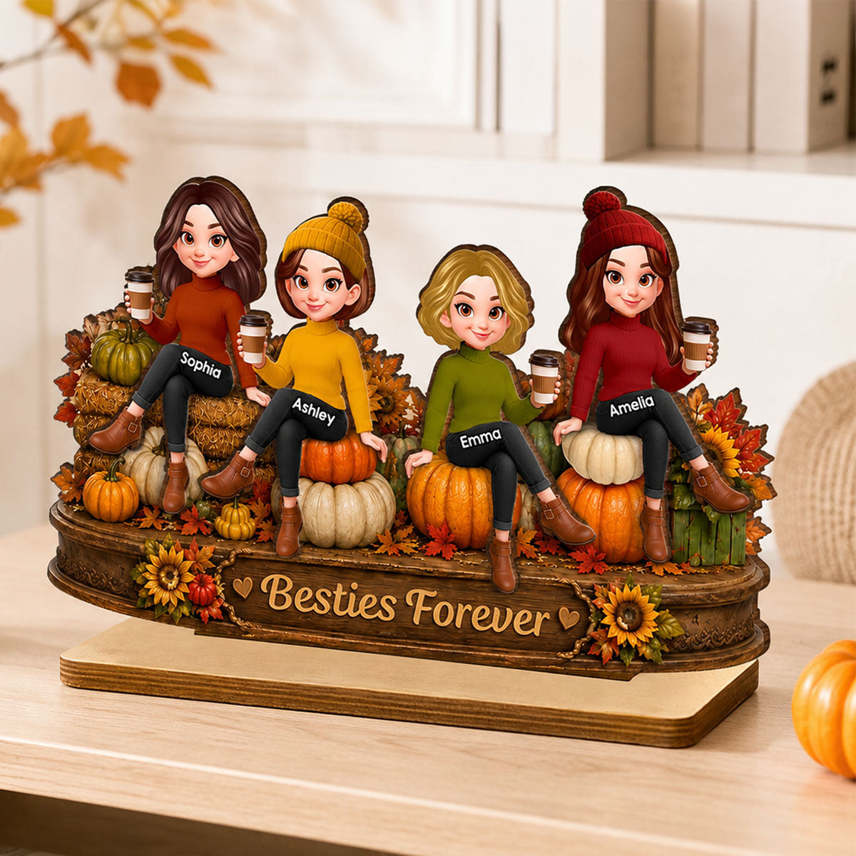 Pumpkin Patch Besties Fall Season - Personalized 2-Layered Wooden Plaque - Fall Season Gift For Besties