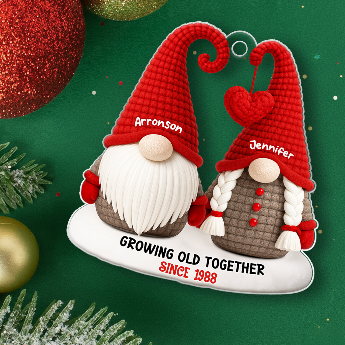 Gnome Old Couple Pattern Crochet - Personalized Acrylic Ornament - Unique Christmas Gift For Him, For Her, For Couple