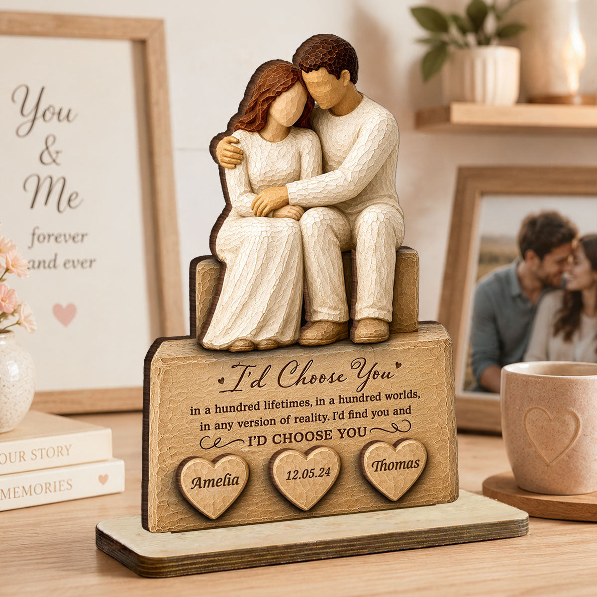 Forever Love Keepsake - Personalized 2-Layered Wooden Plaque - Anniversary Gift for Him, for Her
