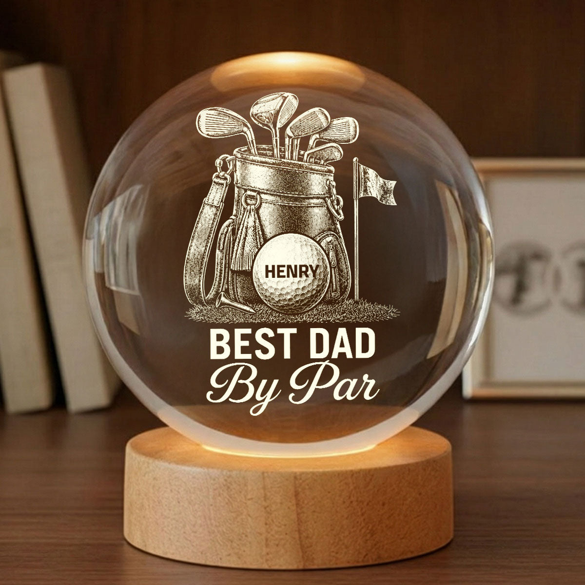 Best Dad By Par Golf Dad - Personalized Crystal Ball LED Night Light -  Gift For Dad, Golf Lover