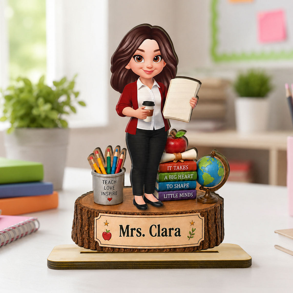 Teacher Things It Takes A Big Heart To Shape Little Minds - Personalized 2-Layered Wooden Plaque - Back To School Gift For Teacher, Classroom Decor