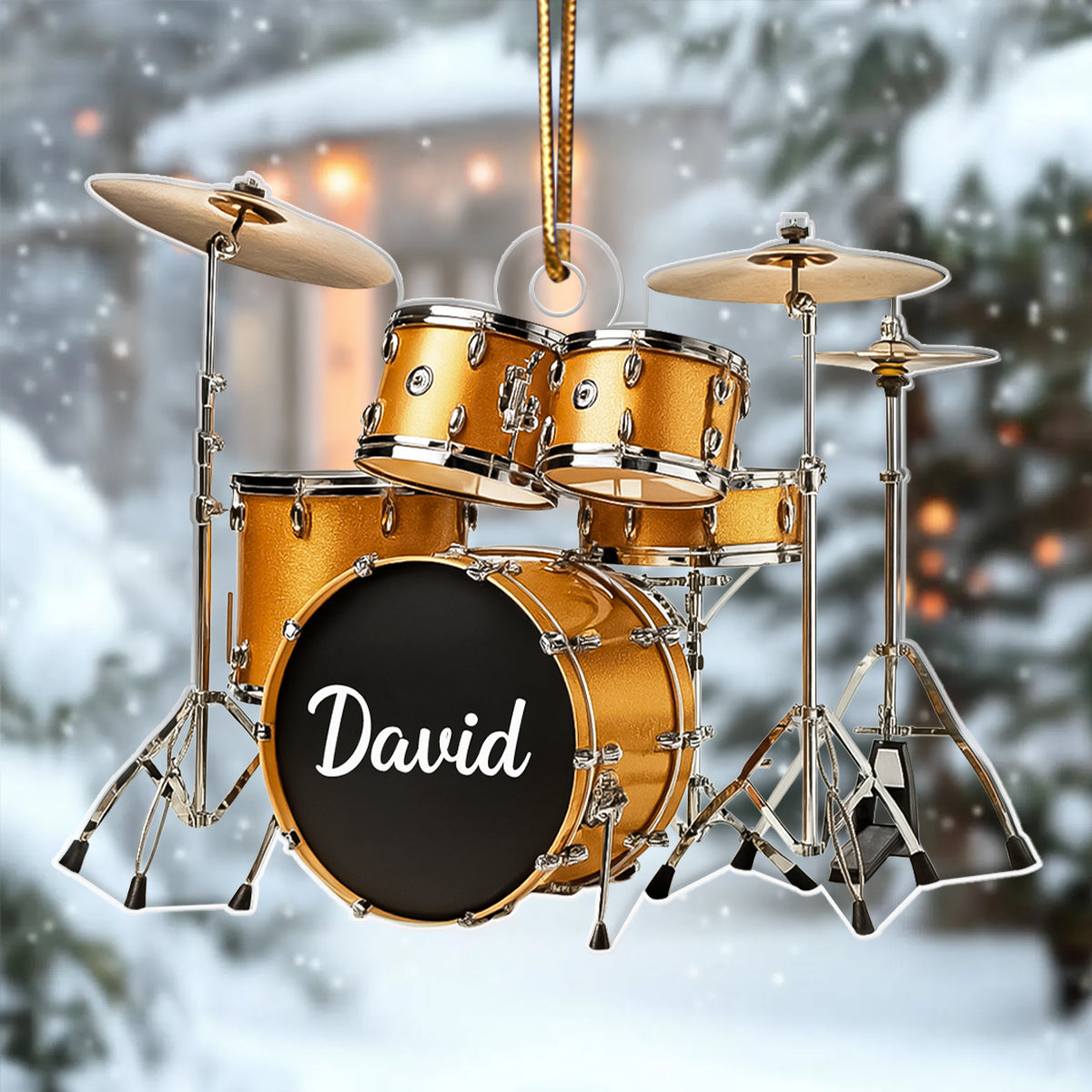 Custom Name Gold Drum Set - Personalized Acrylic Ornament -  Thoughtful Drummer Christmas Gift, Musician Christmas Tree Hanging Decor