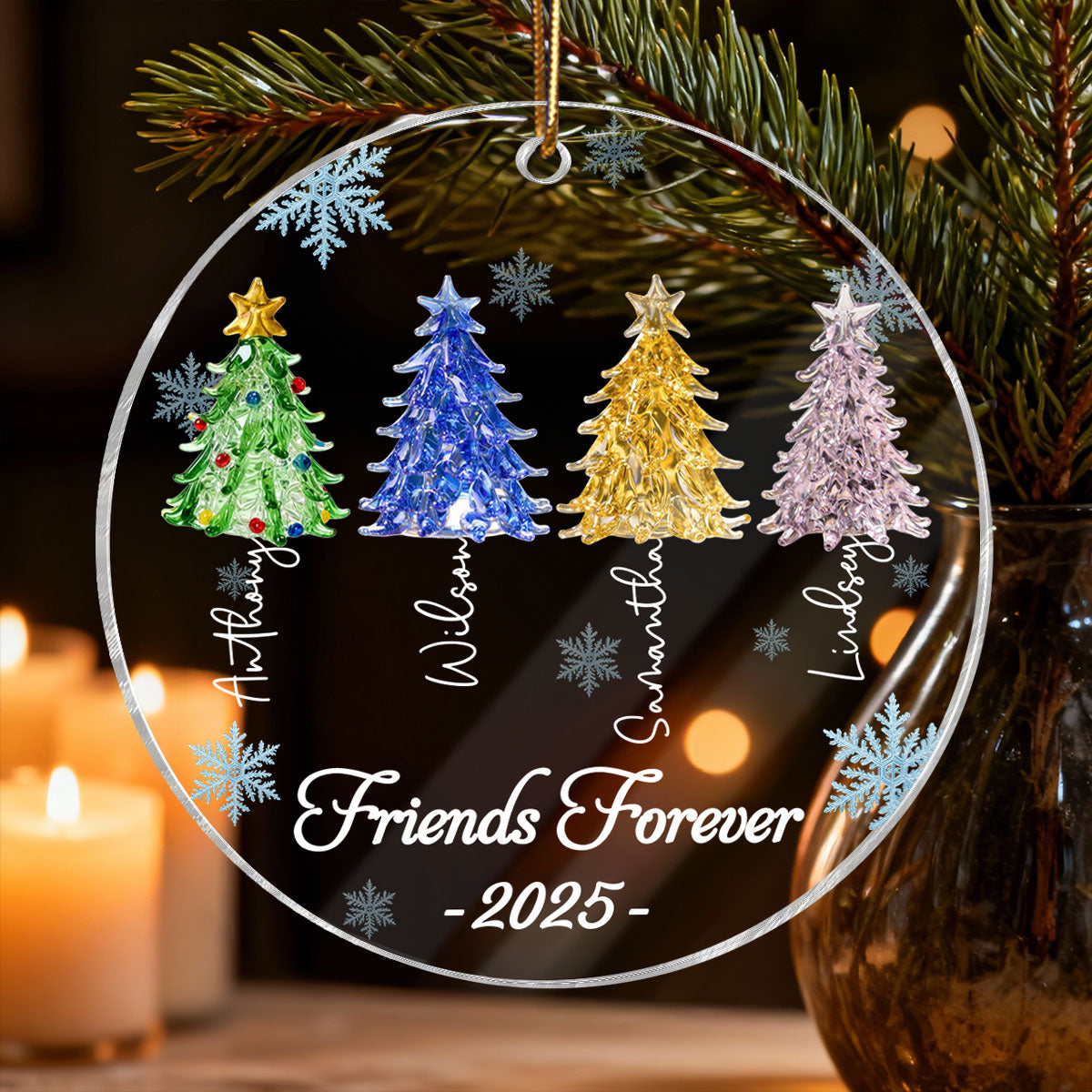 3D Crystal Effect Christmas Trees Best Friends Forever - Personalized Acrylic Ornament - Gift For Besties
