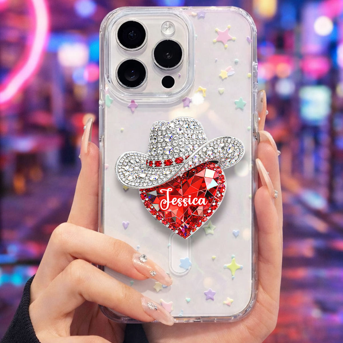 Western Valentine Heart 3D Effect - Personalized Acrylic Magnetic Phone Grip - Anniversary, Valentine's Day Gift, Gift For Her