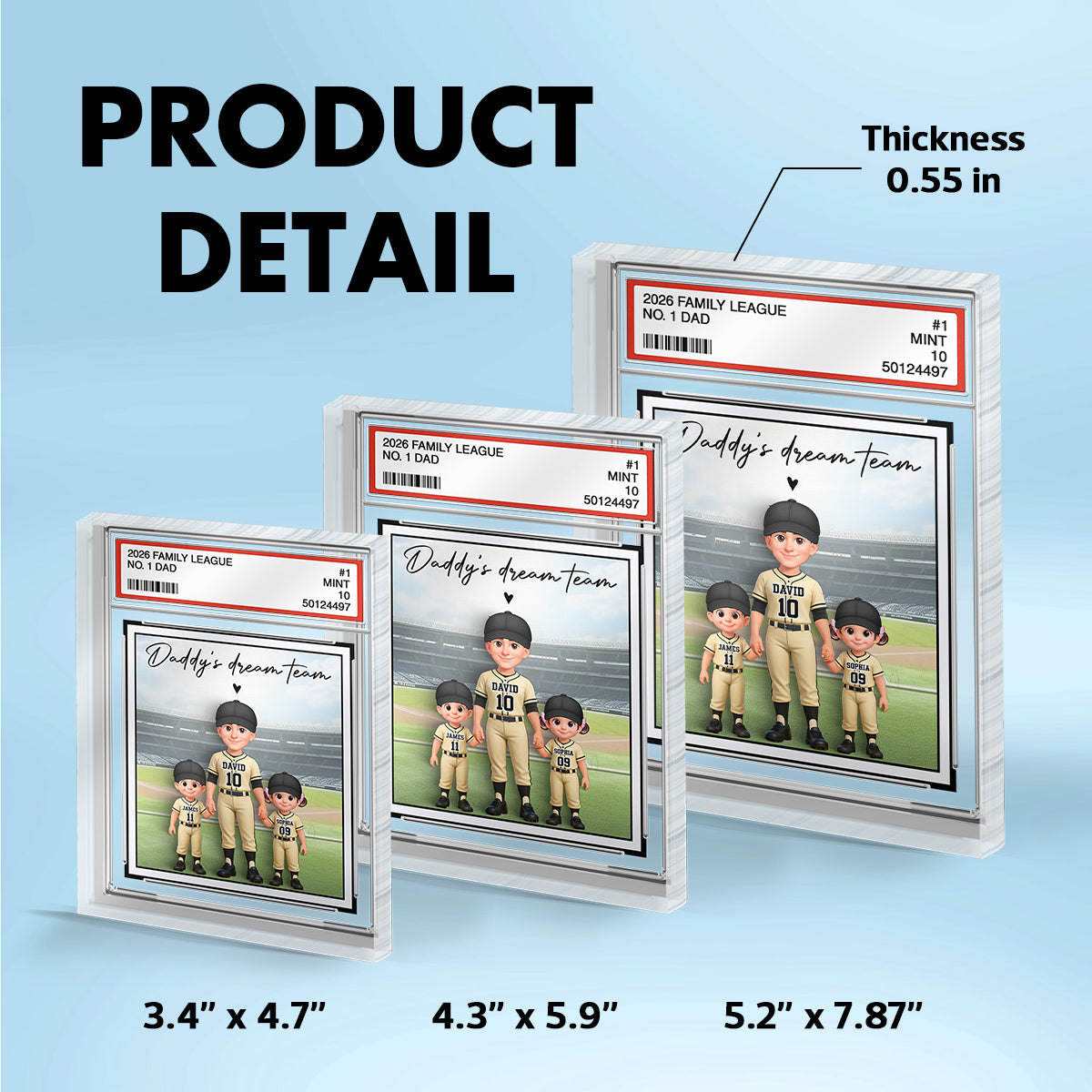 Baseball No. 1 Dad Man & Kids Standing On Court Trading Card Style - Personalized Acrylic Block Plaque -  Gift For Baseball Dad
