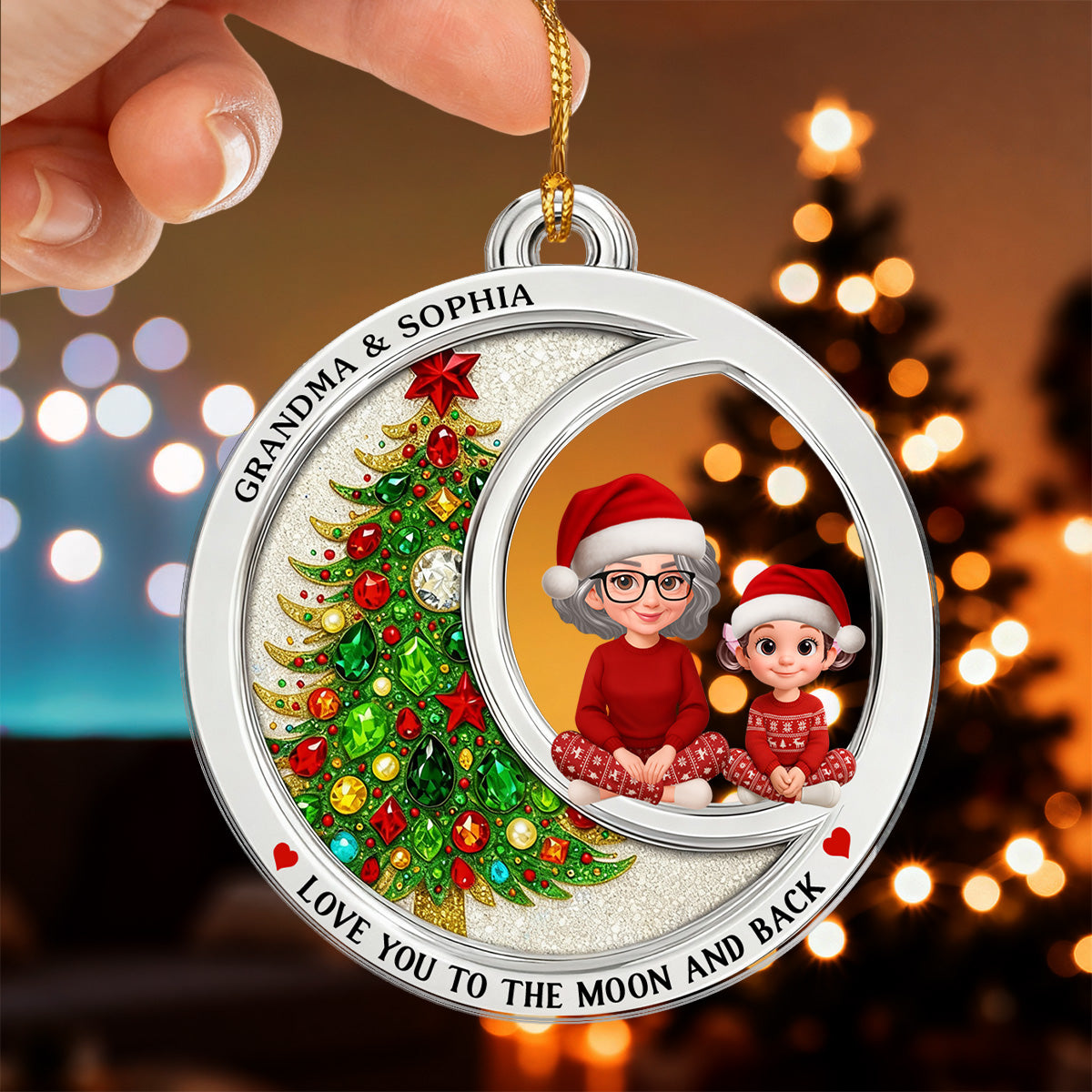 2D Flat Crystal Effect Love To The Moon Grandma Grandkid Sitting - Personalized Acrylic Ornament