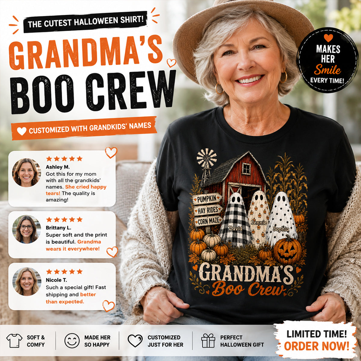Grandma's Boo Crew Pumpkin Patch - Personalized Shirt - Halloween Shirt for Grandma