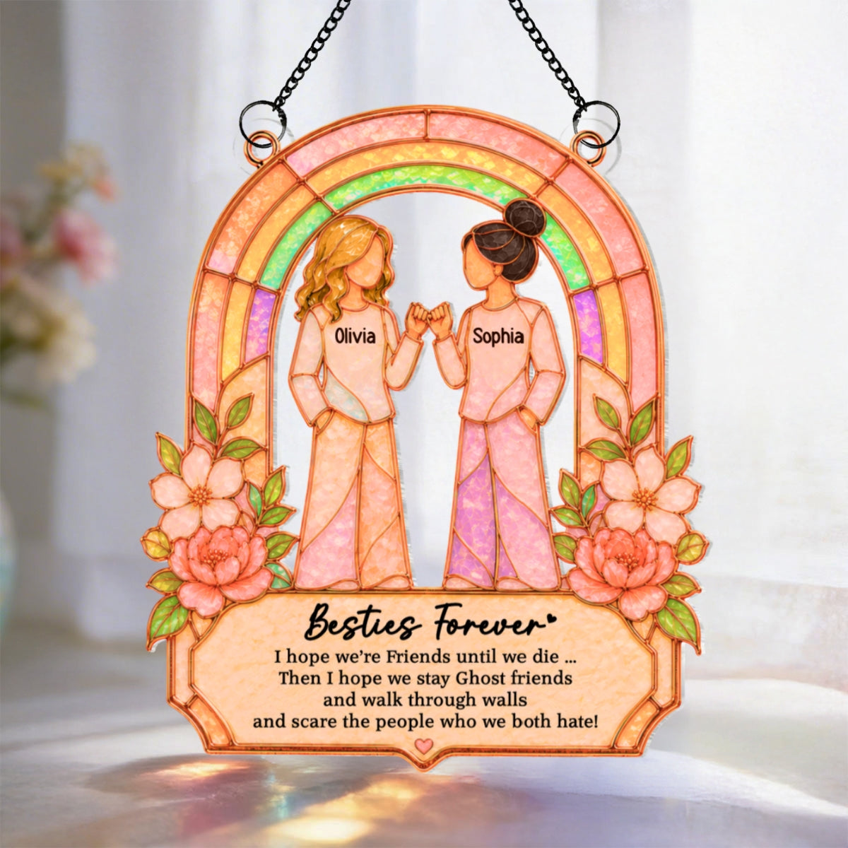 Besties Forever Pinky Promise - Personalized Acrylic Suncatcher - Friendship Keepsake For Best Friends