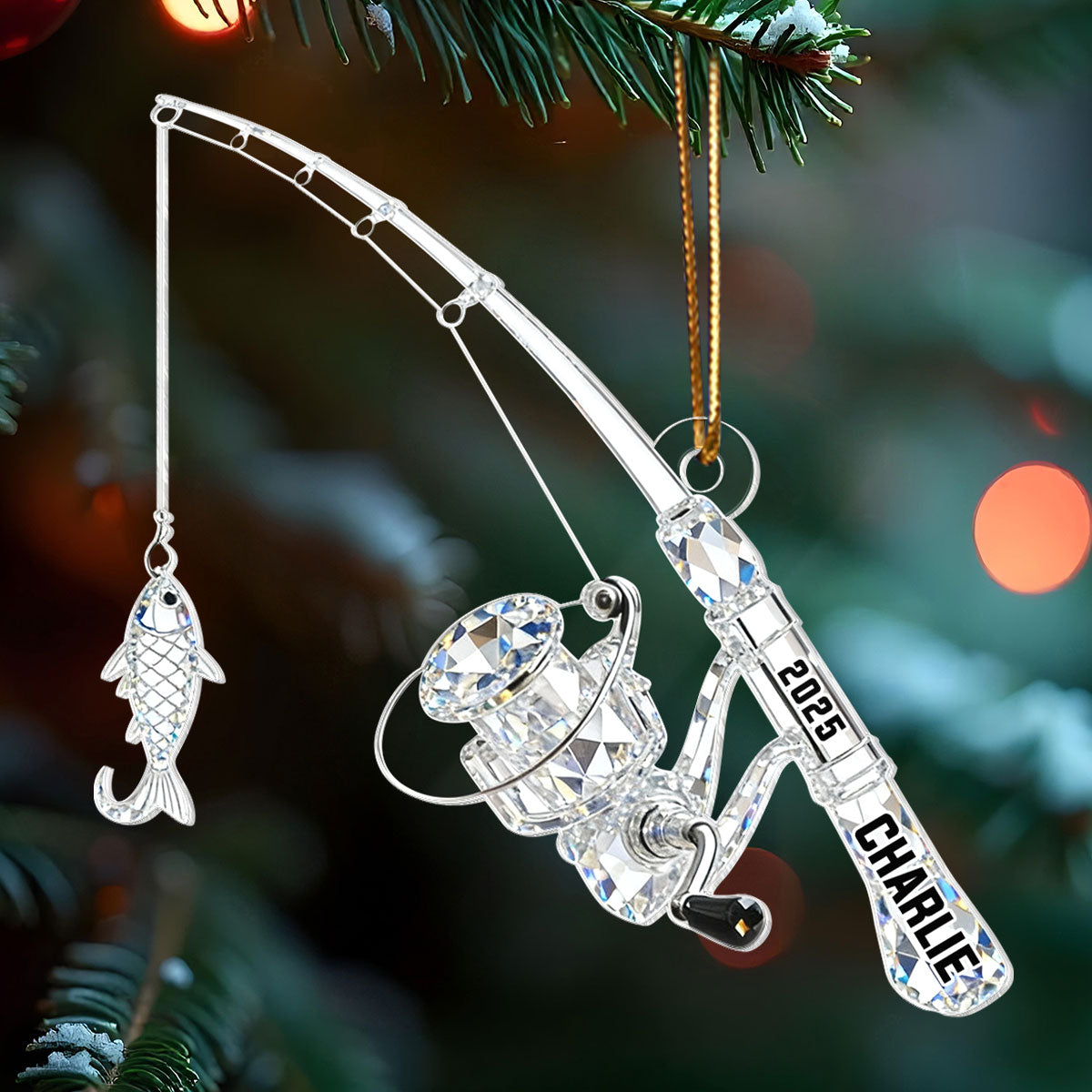 Fishing Rod - Personalized Acrylic Ornament - Christmas Gift for Fishing Lover