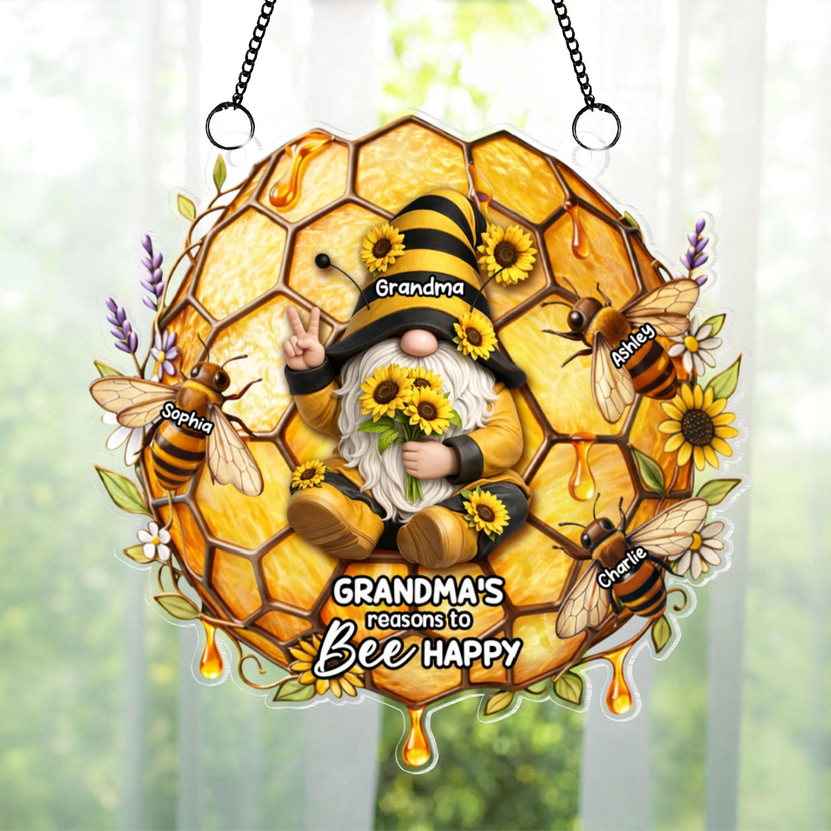 Grandma Grandkids Bee Happy - Personalized Suncatcher - Gift For Grandma