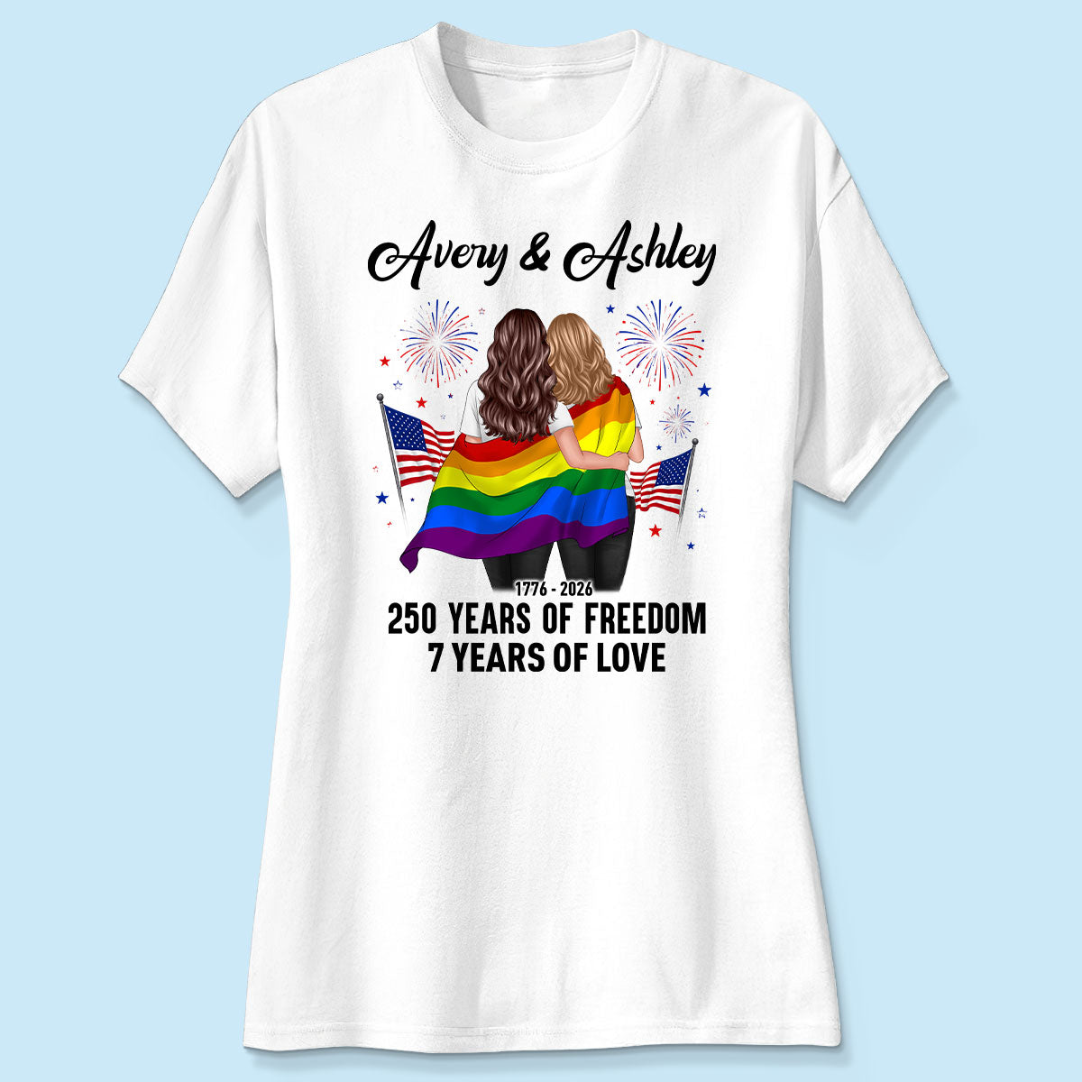 250 Years of Freedom LGBT Couple - Personalized Shirt - America 250th Anniversary