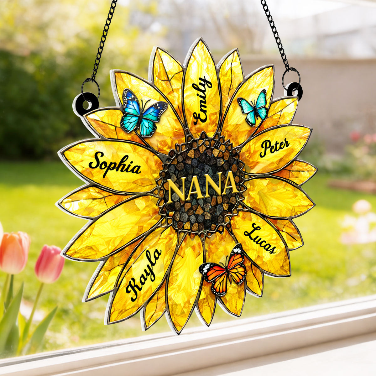 Sunflower Grandma Mom Custom Kids Names - Personalized Suncatcher - Mother's Day Gift for Grandma, Mom, Wife