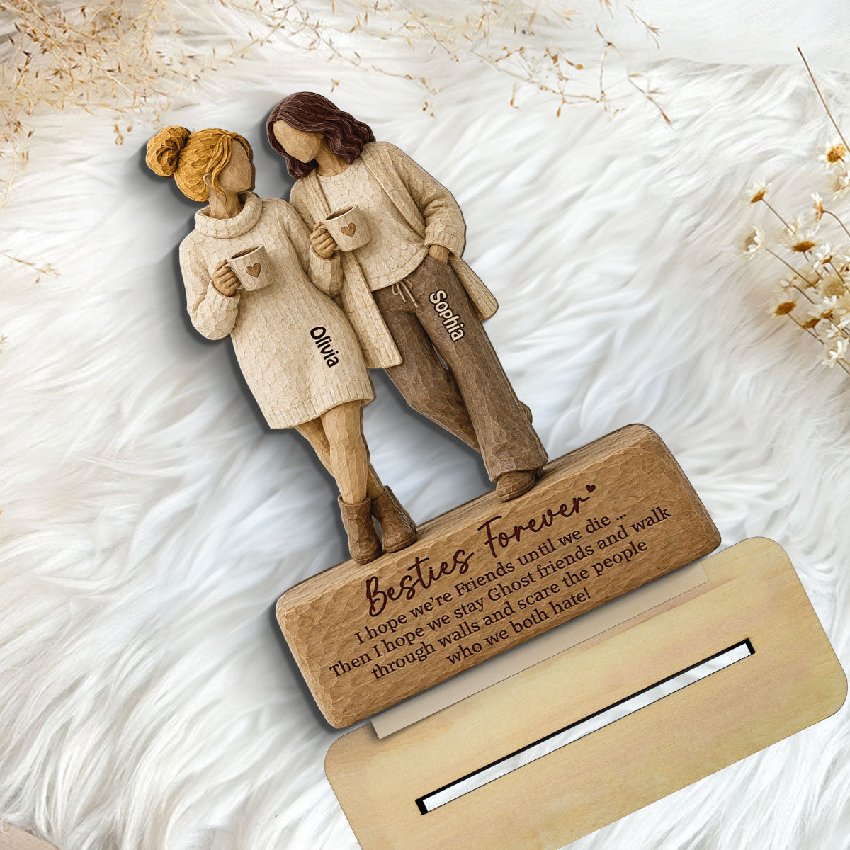 Besties Forever Coffee Date Girls 2D Flat - Personalized 2-Layered Wooden Plaque - Friendship Keepsake